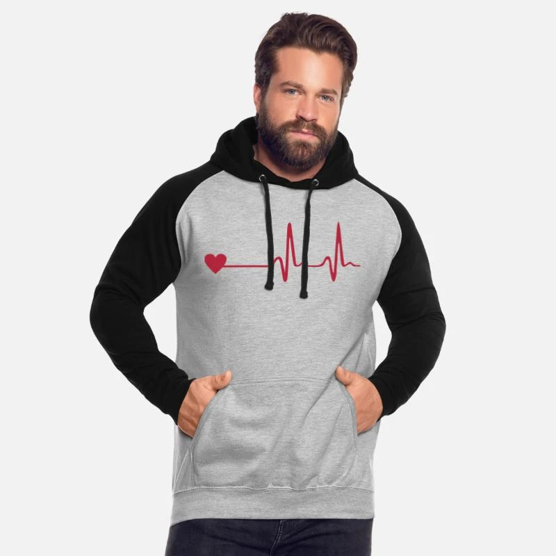 'Herz Und EKG, Herzschlag' Unisex Baseball Hoodie | Spreadshirt 2 'Herz Und EKG, Herzschlag' Unisex Baseball Hoodie | Spreadshirt – Bild 2