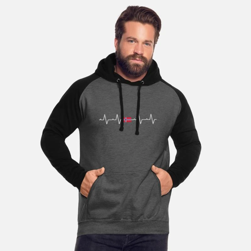 'Norwegen Norweger Skandinavien Herzschlag' Unisex Baseball Hoodie | Spreadshirt 2 'Norwegen Norweger Skandinavien Herzschlag' Unisex Baseball Hoodie | Spreadshirt – Bild 2