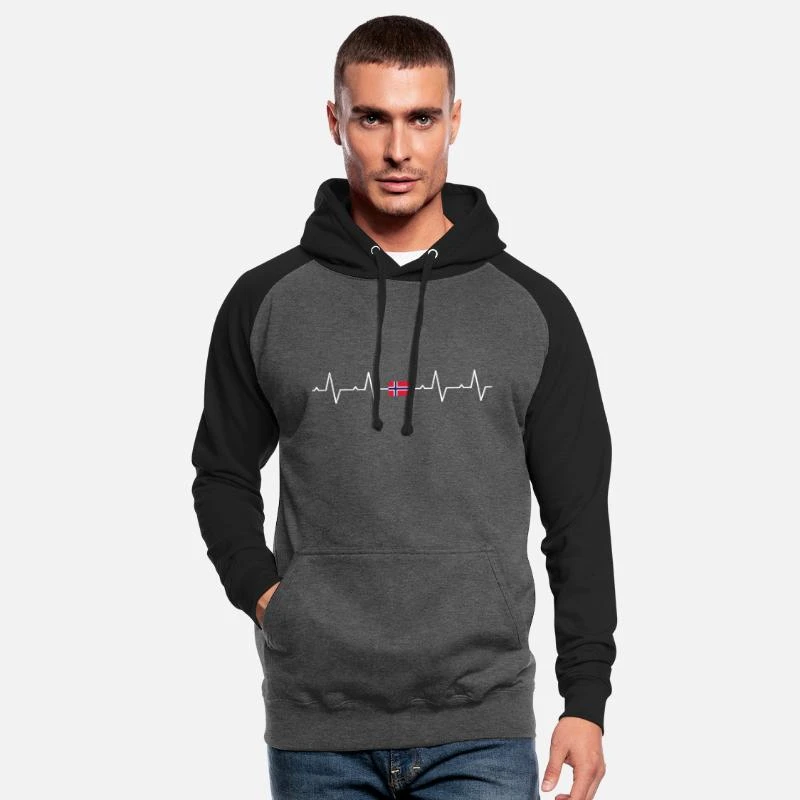 'Norwegen Norweger Skandinavien Herzschlag' Unisex Baseball Hoodie | Spreadshirt 1 'Norwegen Norweger Skandinavien Herzschlag' Unisex Baseball Hoodie | Spreadshirt