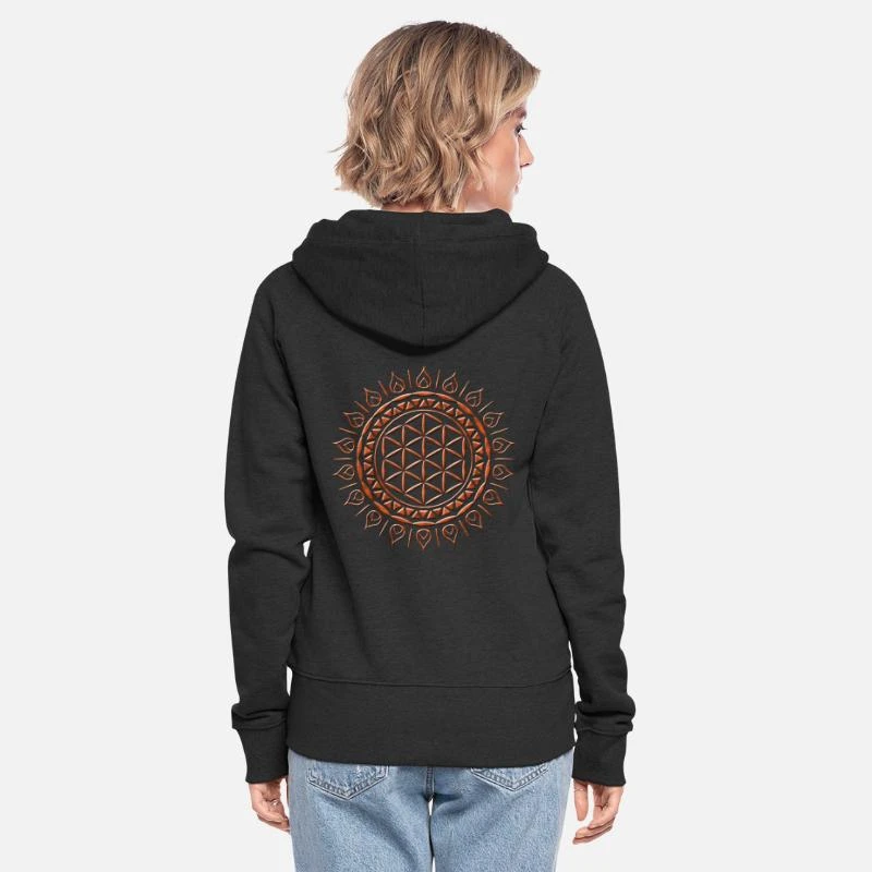 'Spirituelle Lebensblume Für Yoga Mit Leder Effect' Frauen Premium Kapuzenjacke | Spreadshirt 3 'Spirituelle Lebensblume Für Yoga Mit Leder Effect' Frauen Premium Kapuzenjacke | Spreadshirt – Bild 3