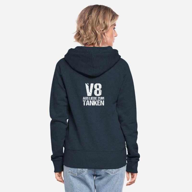'V8 Aus Liebe Zum Tanken PS Motorsport Benzin' Frauen Premium Kapuzenjacke | Spreadshirt 3 'V8 Aus Liebe Zum Tanken PS Motorsport Benzin' Frauen Premium Kapuzenjacke | Spreadshirt – Bild 3