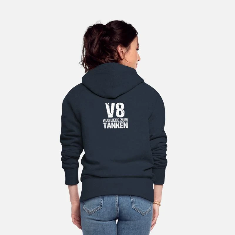'V8 Aus Liebe Zum Tanken PS Motorsport Benzin' Frauen Premium Kapuzenjacke | Spreadshirt 4 'V8 Aus Liebe Zum Tanken PS Motorsport Benzin' Frauen Premium Kapuzenjacke | Spreadshirt – Bild 4